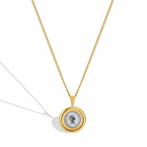 Titanium Steel Jewelry Necklace, with 5cm extender chain, Flat Round, Vacuum Ion Plating, fashion jewelry & for woman, mixed colors, nickel, lead & cadmium free Approx 45 cm 