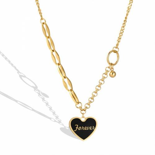 Titanium Steel Jewelry Necklace, with 5cm extender chain, Heart, Vacuum Ion Plating, fashion jewelry & for woman & enamel, black, nickel, lead & cadmium free Approx 41 cm 