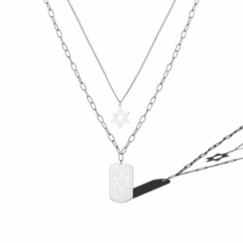 Titanium Steel Jewelry Necklace, with 5cm extender chain, Hexagram, polished, Double Layer & fashion jewelry & Unisex, original color, nickel, lead & cadmium free Approx 50 cm, Approx 60 cm 