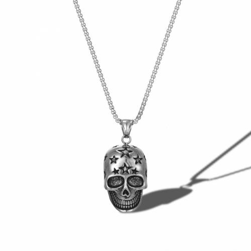 Titanium Steel Jewelry Necklace, Skull, polished, fashion jewelry & Unisex, original color, nickel, lead & cadmium free Approx 75 cm 