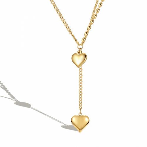 Titanium Steel Jewelry Necklace, with 5cm extender chain, Heart, Vacuum Ion Plating, Double Layer & fashion jewelry & for woman, golden, nickel, lead & cadmium free Approx 43 cm 