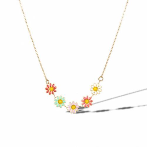 Titanium Steel Jewelry Necklace, with 5cm extender chain, Daisy, Vacuum Ion Plating, fashion jewelry & for woman & enamel, mixed colors, nickel, lead & cadmium free Approx 40 cm 