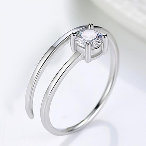 Sterling Silver Finger Ring, 925 Sterling Silver, fashion jewelry & for woman & with rhinestone, US Ring 