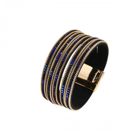 PU Leather Cord Bracelets, with Magnet, handmade, multilayer & for woman & with rhinestone, 27mm Approx 19.5 cm 
