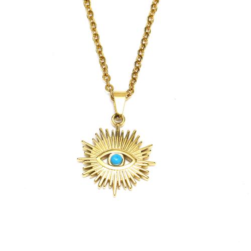 Collier de bijoux de titane, Acier titane, avec turquoise, Plaqué or 18K, bijoux de mode & pour femme, doré Environ 45 cm, Vendu par PC
