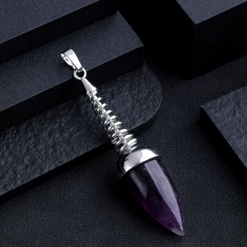 Gemstone Zinc Alloy Pendants, Natural Stone, with Zinc Alloy, Bullet, silver color plated, DIY 