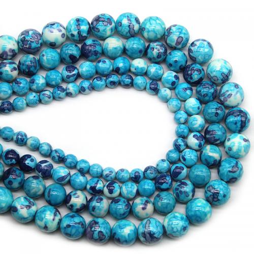Rain Flower Stone Beads, Round, polished, DIY blue Approx 38 cm 