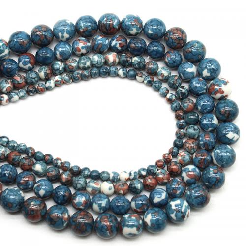 Regen Blume Stein Perlen, Regen Blumen Stein, rund, poliert, DIY & verschiedene Größen vorhanden, blau, Länge:ca. 38 cm, verkauft von Strang