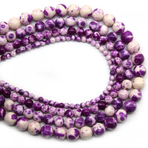 Regen Blume Stein Perlen, Regen Blumen Stein, rund, poliert, DIY & verschiedene Größen vorhanden, violett, Länge:ca. 38 cm, verkauft von Strang
