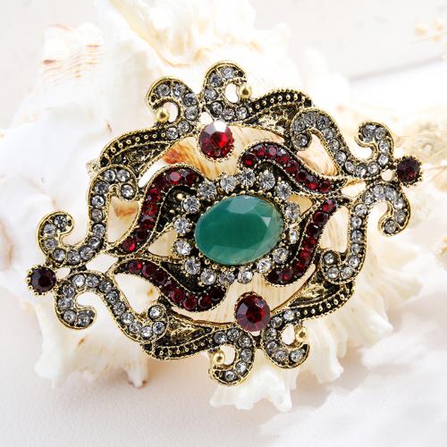 Rhinestone Zinc Alloy Brooch, gold color plated, for woman & with rhinestone, mixed colors 