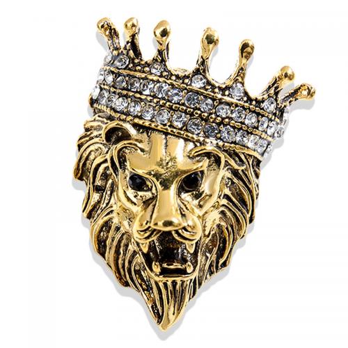 Rhinestone Zinc Alloy Brooch, Lion, gold color plated, for woman & with rhinestone 