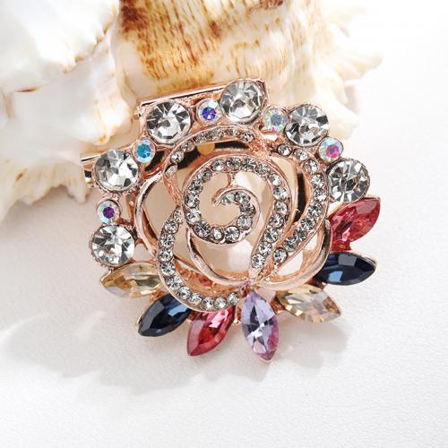 Cubic Zirconia Brooch, Zinc Alloy, Flower, gold color plated, micro pave cubic zirconia & for woman, mixed colors 