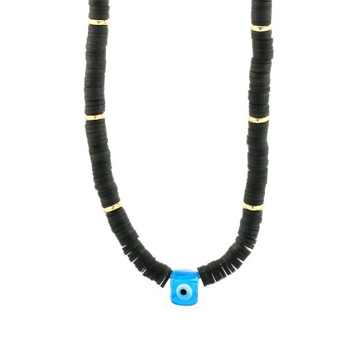 Evil Eye Jewelry Set, Brass, with Polymer Clay & Glass, handmade & for woman, black 