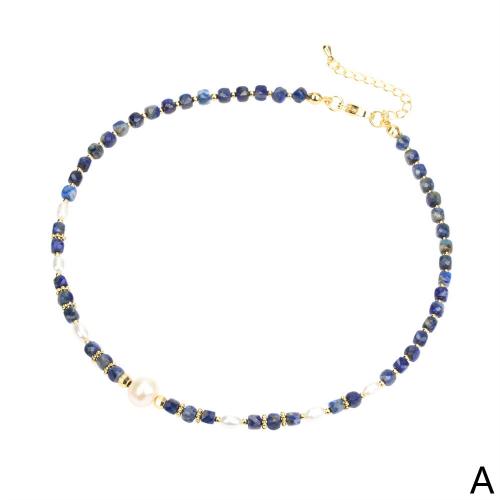 Ожерелье ручной латунные, Латунь, с Полудрагоценный камень & Пресноводные жемчуги, с 5cm наполнитель цепи, различные материалы для выбора & Женский, Много цветов для выбора, длина:30 см, продается PC