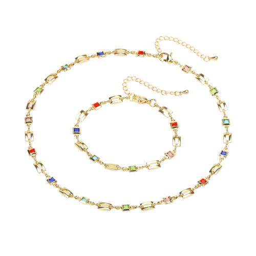 Cubic Zirconia Micro Pave Brass Jewelry Sets & micro pave cubic zirconia & for woman, multi-colored 