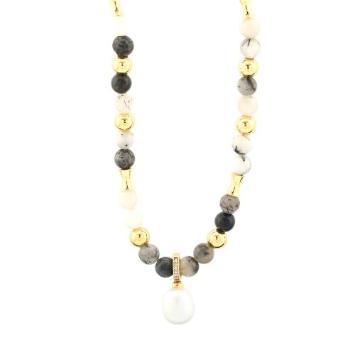 Brass Jewelry Set, with Gemstone & Freshwater Pearl, handmade  & for woman 