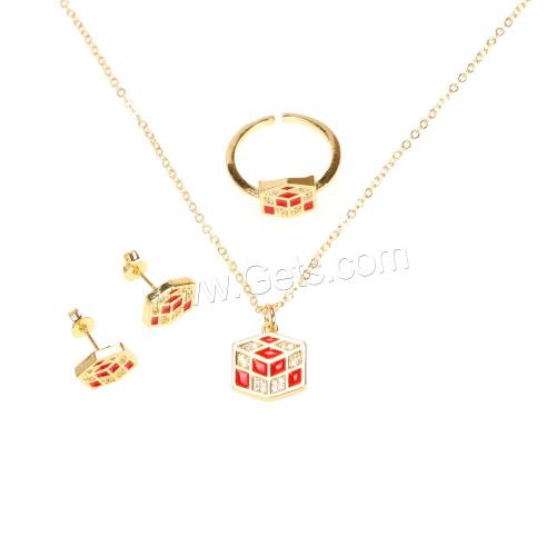 Cubic Zirconia Micro Pave Brass Jewelry Sets & micro pave cubic zirconia & for woman & enamel, golden 
