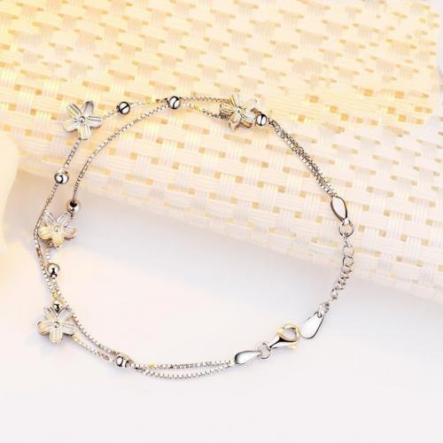 cupronickel bracelet, avec 1.2inch chaînes de rallonge, fleur, Plaqué de platine, bijoux de mode & pour femme Environ 6.5 pouce, Vendu par PC