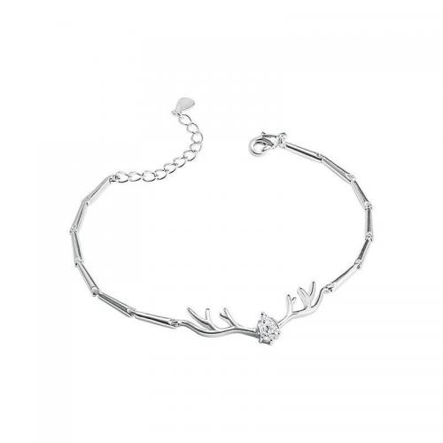 Cupronickel Bracelet, Antlers, platinum plated, micro pave cubic zirconia & for woman Approx 6-8 Inch 