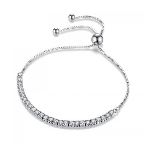 Brass Bracelet, platinum plated, box chain & micro pave cubic zirconia & for woman Approx 11 Inch 