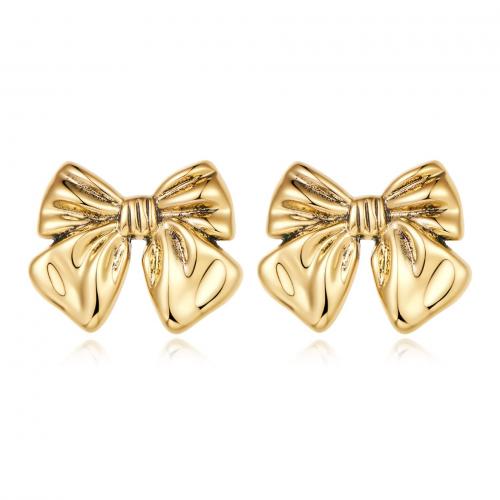 Brass Stud Earring, Bowknot, real gold plated, fashion jewelry & for woman 