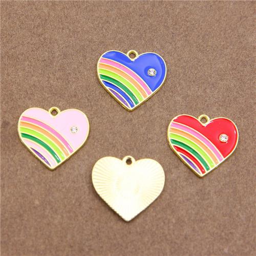 Zinc Alloy Enamel Pendants, Heart, KC gold color plated, fashion jewelry & DIY & with rhinestone Approx 