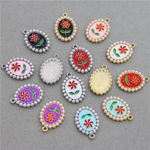 Zinc Alloy Enamel Pendants, with Plastic Pearl, Flat Oval, plated, fashion jewelry & DIY Approx 