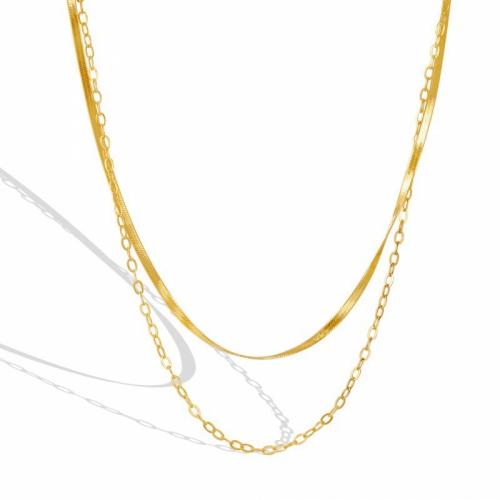 Titanium Steel Jewelry Necklace, with 5cm extender chain, Vacuum Ion Plating, Double Layer & fashion jewelry & for woman, golden, nickel, lead & cadmium free Approx 38 cm, Approx 43 cm 