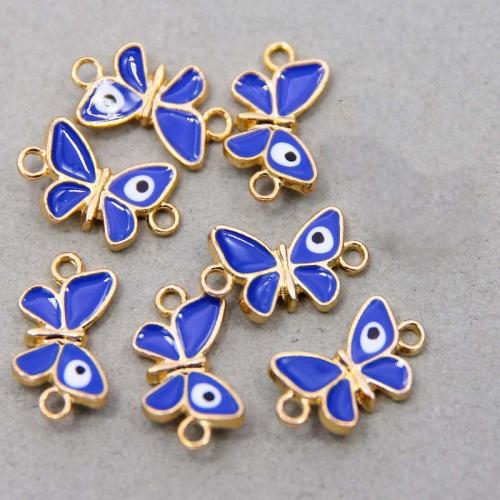 Evil Eye Jewelry Connector, Zinc Alloy, Butterfly, KC gold color plated, fashion jewelry & DIY & enamel & 1/1 loop, blue Approx 