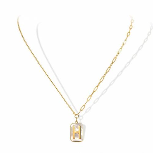 Titanium Steel Jewelry Necklace, with White Shell, with 5cm extender chain, Rectangle, Vacuum Ion Plating, fashion jewelry & for woman, white, nickel, lead & cadmium free, 17mm Approx 46 cm 