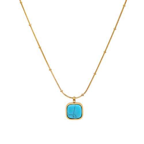 Titanium Steel Jewelry Necklace, with Synthetic Turquoise, with 6.5cm extender chain,  Square, Vacuum Ion Plating, fashion jewelry & for woman, blue, nickel, lead & cadmium free, 12mm Approx 42 cm 