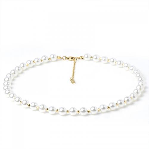 Plastic Pearl Necklace, Titanium Steel, with Plastic Pearl, with 5cm extender chain, Round, Vacuum Ion Plating, fashion jewelry & for woman, white, nickel, lead & cadmium free, 8mm Approx 40 cm 