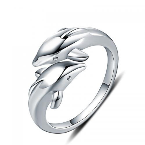 Sterling Silver Finger Ring, 925 Sterling Silver, Dolphin, polished, fashion jewelry & for woman, US Ring 
