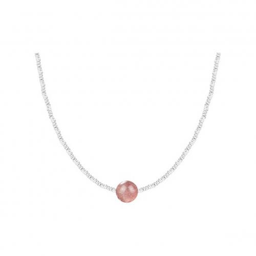 Sterling Silver Jewelry Necklace, 925 Sterling Silver, with Strawberry Quartz, with 1.97inch extender chain, fashion jewelry & for woman Approx 15.75 Inch 