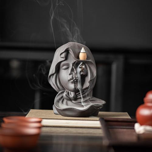 Incense Smoke Flow Backflow Holder Ceramic Incense Burner, Purple Clay, Carved, for home and office & durable 