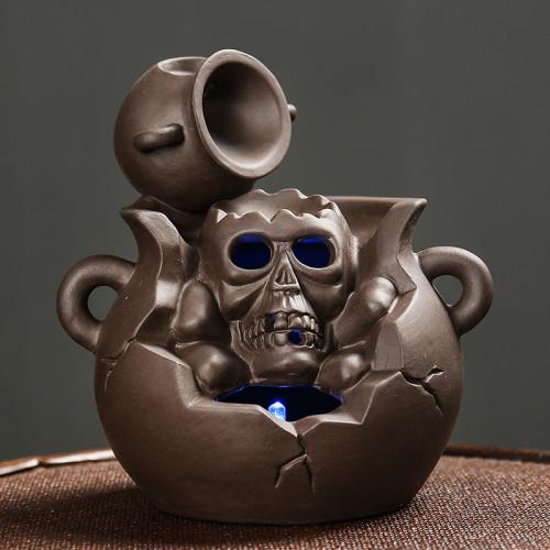 Incense Smoke Flow Backflow Holder Ceramic Incense Burner, Purple Clay, half handmade, Halloween Design & for home and office & durable & with LED light 
