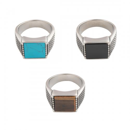 Gemstone Stainless Steel Finger Ring, 304 Stainless Steel, with Gemstone & Unisex original color 