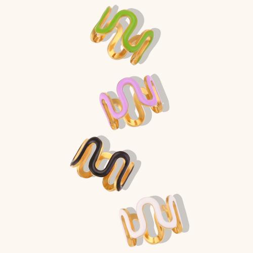 Emaille Edelstahl Ringe, 304 Edelstahl, 18K vergoldet, verschiedene Größen vorhanden & für Frau, keine, verkauft von PC