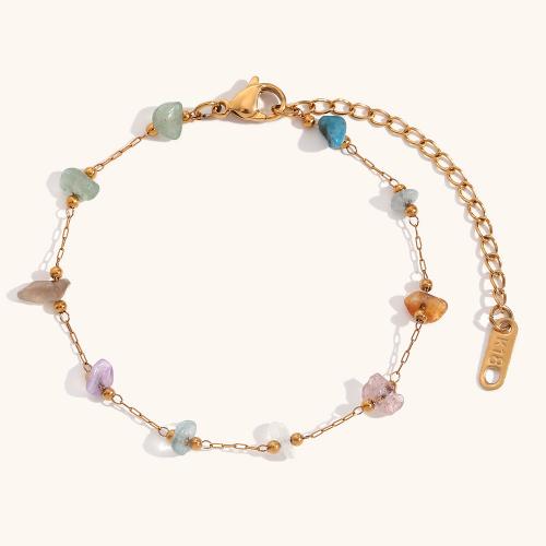Gemstone Bracelets, 316L Stainless Steel, with Gemstone, with 5cm extender chain, 18K gold plated, fashion jewelry & for woman, golden Approx 17 cm 