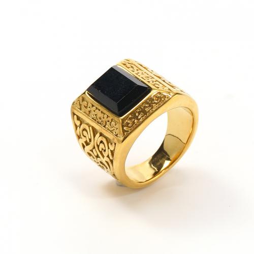 Титан Сталь палец кольцо, титан, 18K позолоченный, разный размер для выбора & Мужский & со стразами, Золотой, продается PC