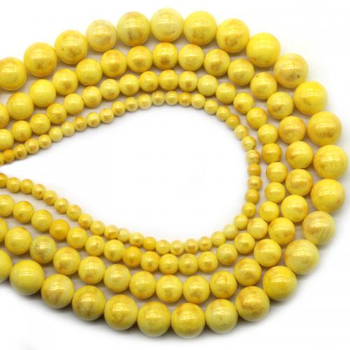 Perles de pierre gemme unique, calcédoine, Rond, poli, DIY & normes différentes pour le choix, Jaune Environ 38 cm, Vendu par brin