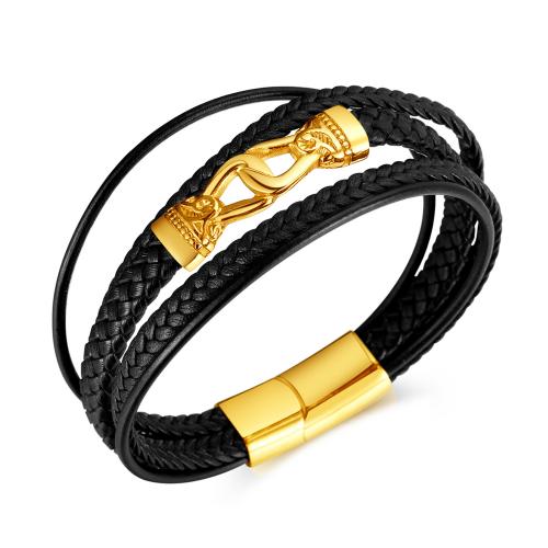 PU Leather Cord Bracelets, with 304 Stainless Steel, Vacuum Ion Plating, vintage & for man .5 cm 