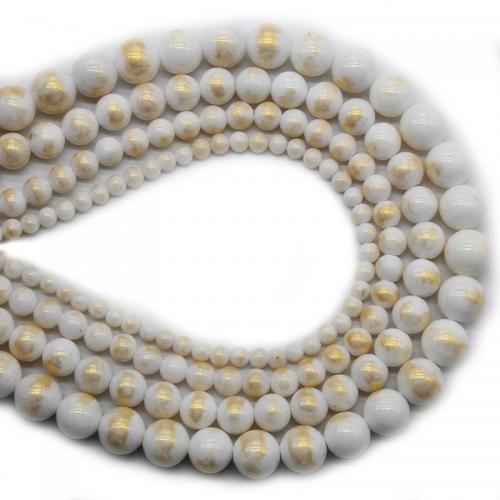 Perles de pierre gemme unique, Pierre cloisonnée, Rond, poli, DIY & normes différentes pour le choix, blanc Environ 38 cm, Vendu par brin