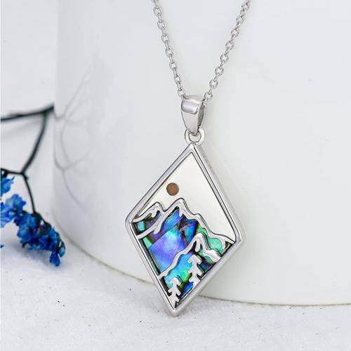 Titanium Steel Jewelry Necklace, with Abalone Shell, Rhombus, silver color plated, for woman 