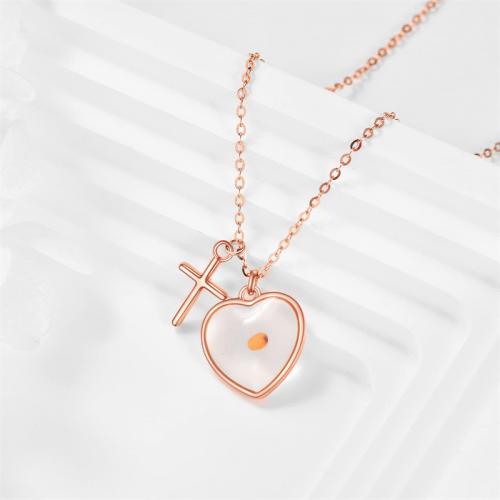 Titanium Steel Jewelry Necklace, with Glass, Heart, plated, for woman, rose gold color cm 