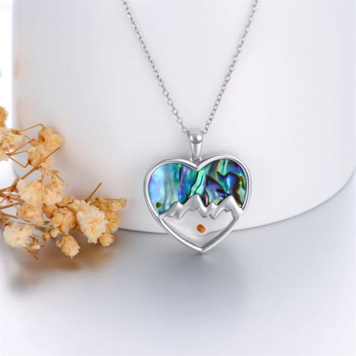 Collier de bijoux de titane, Acier titane, avec coquille d'ormeau & verre, coeur, Placage de couleur argentée, pour femme Vendu par PC