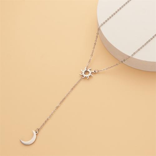 Titanium Steel Jewelry Necklace, with 5CM extender chain, Moon, plated, for woman cm 