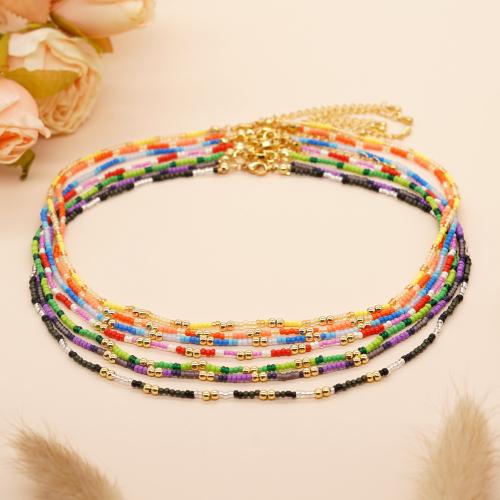 Glass Seed Beads Necklace, with Zinc Alloy, with 5CM extender chain, gold color plated, for woman cm 