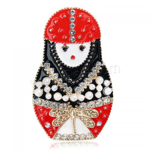 Enamel Brooch, Zinc Alloy, Girl, gold color plated, for woman & with rhinestone, mixed colors 