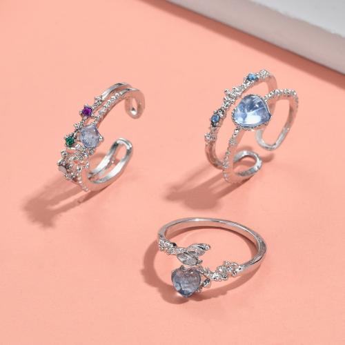 Kristall Zink Legierung Finger Ring, Zinklegierung, mit Kristall, drei Stücke & Modeschmuck & verschiedene Stile für Wahl & für Frau, keine, verkauft von setzen
